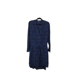 Lucky Brand Blue Aztec Tribal Long Sleeve Drawstring Waist Womens Large Dress